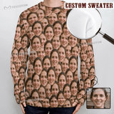 Custom Face Round Neck Sweater for Men Seamless Face Long Sleeve Lightweight Sweater Tops Personalized Ugly Sweater With Photo