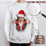 Custom Face Ugly Christmas Sweater With Photo Round Neck Sweater for Men Santa Claus Christmas Long Sleeve Lightweight Sweater Tops