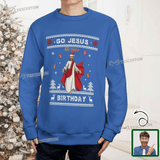 Custom Face Ugly Sweater Go Jesus Round Neck Sweater for Christmas Long Sleeve Lightweight Sweater Tops