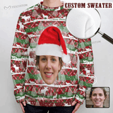 Custom Face Ugly Sweater Round Neck Sweater for Men Christmas Hat Long Sleeve Lightweight Sweater Tops Ugly Christmas Sweater With Photo