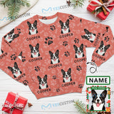 Custom Pet Face&Name Ugly Sweater Foot Print Round Neck Sweater for Christmas