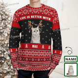 Custom Pet Face&Name Ugly Sweater Round Neck Sweater for Christmas Long Sleeve Lightweight Sweater Tops