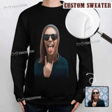 Custom Photo Round Neck Sweater for Men Simple Black Long Sleeve Lightweight Sweater Tops Personalized Ugly Sweater