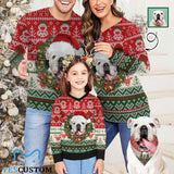 Custom Pet Face Red&Green Sweater for Family Long Sleeve Ugly Christmas Sweater Tops