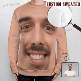 Custom Face Round Neck Sweater for Men Funny Big Face Long Sleeve Lightweight Sweater Tops Ugly Sweater With Photo