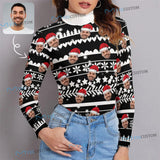 Custom Face Sweater Personalized Christmas Black Turtleneck Women's Long Sleeve Tops Ugly Christmas Sweater With Photo