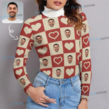 Custom Face Sweater Personalized Love Lattice Turtleneck Women's Long Sleeve Tops Personalized Ugly Sweater With Photo