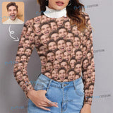 Custom Face Sweater Personalized Seamless Face Turtleneck Personalized Ugly Sweater With Photo Women's Long Sleeve Tops