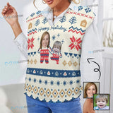 Custom Face Sweater Vest for Women Personalized Ugly Sweater With Photo Cute Pattern V Neck Sleeveless Casual Pullover Tops