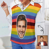 Custom Face Sweater Vest for Women Rainbow V Neck Sleeveless Casual Pullover Tops Personalized Custom Face Ugly Sweater