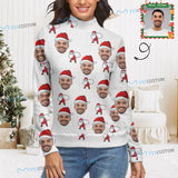 Custom Face Christmas Hat Sweater Personalized Women's All Over Print Mock Neck Sweater Custom Photo Ugly Sweater For Christmas