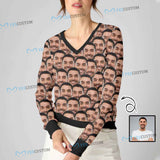 Custom Face Sweater Design Seamless Women's All Over Print V-Neck Sweater Personalized Ugly Sweater With Photo