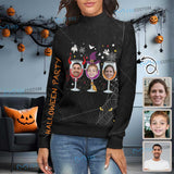 Custom Face Sweater Halloween Wine Glass Personalized Women's All Over Print Mock Neck Sweater Photo Ugly Sweater