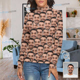 Custom Face Sweater Personalized Seamless Women's All Over Print Mock Neck Sweater Personalized Ugly Sweater With Photo