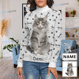Personalized Cat Sweater Custom Photo&Name Meow Women's All Over Print Mock Neck Sweater Custom Face Sweater Halloween Wine Glass Personalized Women's All Over Print Mock Neck Sweater Photo Ugly Sweater