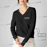 Personalized Sweater Custom Logo&Text Black Women's All Over Print V-Neck Sweater Ugly Sweater