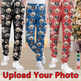 Custom Face Snowflake Unisex Sweatpants for Christmas Personalized Closed Bottom Casual Joggers