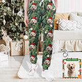 Custom Pet Face Christmas Hat Green Sweatpants Unisex Personalized Closed Bottom Casual Joggers