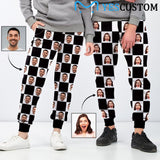 [High Quality] Custom Face Black White Grid Sweatpants Couple Matching Personalized Casual Sweatpants