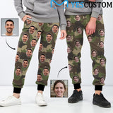 [High Quality] Custom Face Green Camouflage Sweatpants Couple Matching Personalized Casual Sweatpants