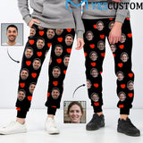 [High Quality] Custom Face Love Pattern Black Sweatpants Couple Matching Personalized Casual Sweatpants