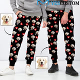 [High Quality] Custom Pet Face Love Heart Sweatpants Couple Matching Personalized Casual Sweatpants