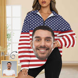 Custom Face American Flag Style Womens Oversized Sweatshirts Hoodies Half Zip Pullover Fall Fashion Outfits