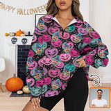 Custom Face Happy Halloween Womens Oversized Sweatshirts Hoodies Half Zip Pullover Fall Fashion Outfits