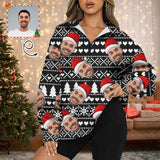 Custom Face Merry Christmas Black Womens Oversized Sweatshirts Hoodies Half Zip Pullover Fall Fashion Outfits