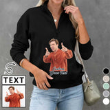 Custom Face&Text Funny Womens Oversized Sweatshirts Hoodies Half Zip Pullover Fall Fashion Outfits