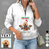 Custom Face&Text Merry Christmas Womens Oversized Sweatshirts Hoodies Half Zip Pullover Fall Fashion Outfits