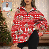 Custom Face With Santa Hat Womens Oversized Sweatshirts Hoodies Half Zip Pullover Fall Fashion Outfits