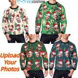 Personalized Face Christmas Tree Ugly Men's Christmas Sweatshirts, Gift For Christmas Custom face Sweatshirt, Ugly Couple Sweatshirts