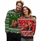 Personalized Family Snowflake Photo Matching Ugly Christmas Sweatshirt, Gift For Christmas Custom face Sweatshirt, Ugly Couple Sweatshirts
