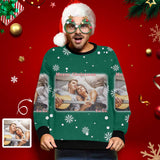 Personalized Photo Snowflake Green Ugly Men's Christmas Sweatshirts, Gift For Christmas Custom Photo Sweatshirt, Ugly Couple Sweatshirts