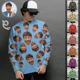 Custom Face Multicolor Loose Sweatshirt Personalized Face All Over Print Crewneck Loose Sweatshirt