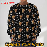 Custom Pet Face Multicolor Loose Sweatshirt Personalized Face All Over Print Crewneck Loose Sweatshirt