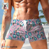 Custom Face Palm Leaf Men's Swimwear Short Swim Trunks with Zipper Pocket Personalized Surfing Square Leg Board Shorts