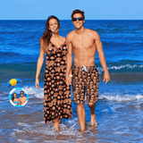 Custom Seamless Face Couple Matching Beach Wear Swimsuit Men's Swim Trunks Women's Cover up Beach Dress