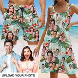 Custom Face Flowers Green Couple Swim Shorts&Dress Men's Swim Trunks Women's Beach Sling Skirt