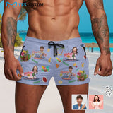 Custom Face Beach Hawaii Aloha Men's Quick Dry Shorts Personalized Swim Trunks with Side Zipper Pocket Surfing Square Leg Board Shorts