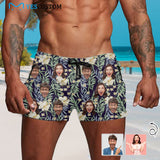Custom Face Hawaii Flowers Men's Quick Dry Shorts Personalized Swim Trunks with Side Zipper Pocket Surfing Square Leg Board Shorts