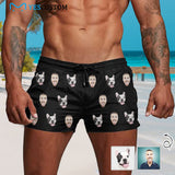 Custom Face Pet Black Men's Quick Dry Shorts Personalized Swim Trunks with Side Zipper Pocket Surfing Square Leg Board Shorts