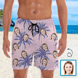 Personalized Swim Trunks Custom Face Coconut Tree Pink Men's Quick Dry Swim Shorts Beach Swimsuit