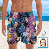 Personalized Swim Trunks Custom Face Colorful Flowers Men's Quick Dry Swim Shorts Beach Swimsuit