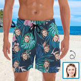 Personalized Swim Trunks Custom Face Green&Blue Men's Quick Dry Swim Shorts Beach Swimsuit