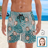 Personalized Swim Trunks Custom Face Green Leaves Men's Quick Dry Swim Shorts Beach Swimsuit