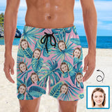 Personalized Swim Trunks Custom Face Palm Leaves Men's Quick Dry Swim Shorts Beach Swimsuit