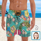 Personalized Swim Trunks Custom Face Pineapple Leaves Men's Quick Dry Swim Shorts Beach Swimsuit
