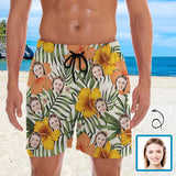 Personalized Swim Trunks Custom Face Yellow Leaves Men's Quick Dry Swim Shorts Beach Swimsuit